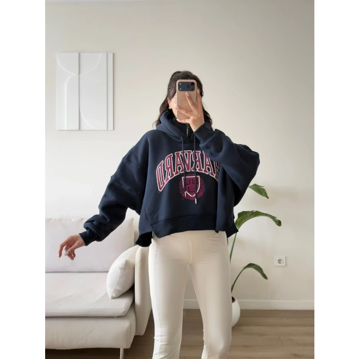 Harvard Fermuarlı Oversize Sweat - LACİVERT