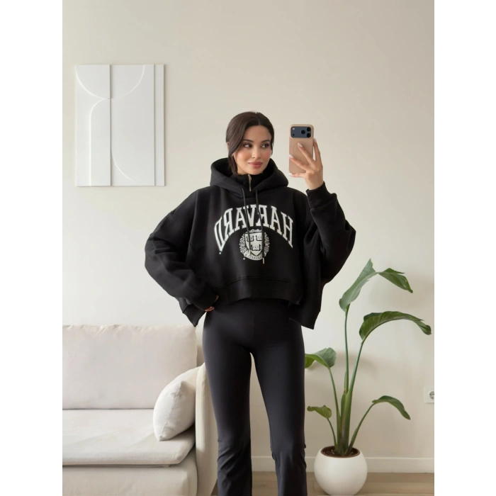Harvard Fermuarlı Oversize Sweat - SİYAH