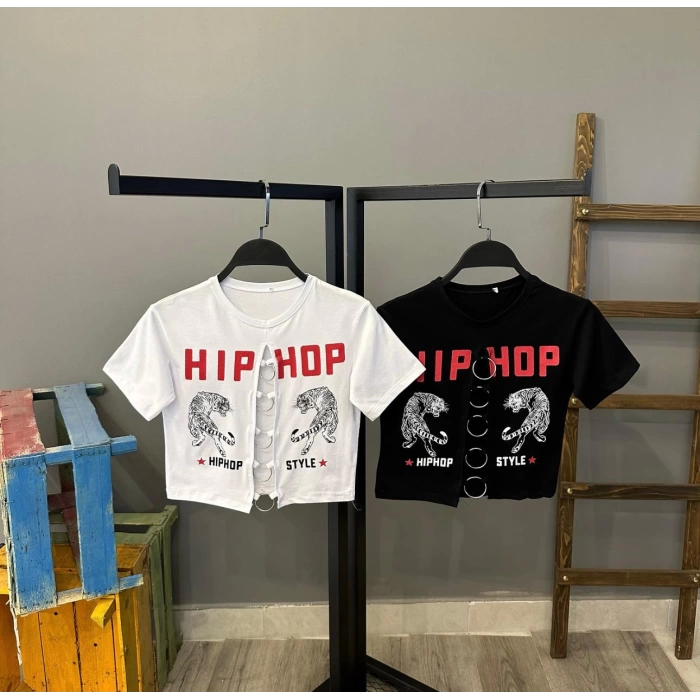 Hip Hop Gövde Halkalı Crop-BEYAZ