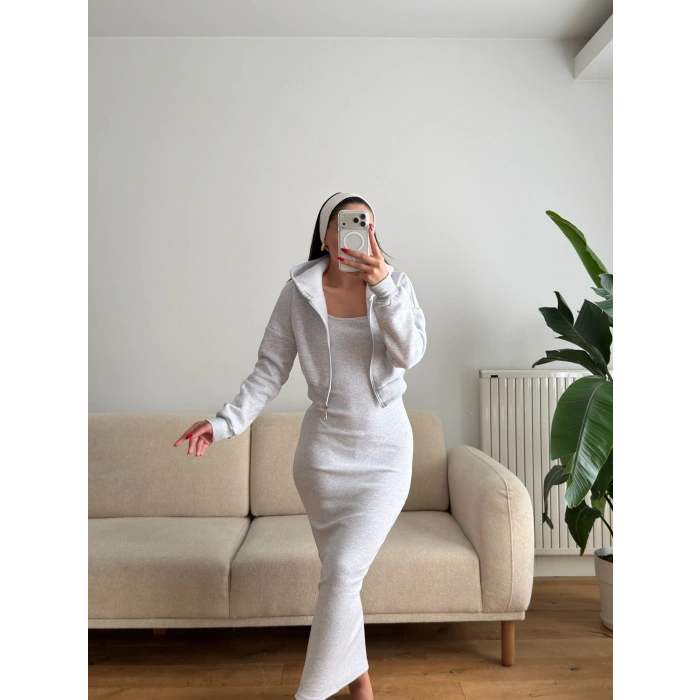 Hırkalı Elbise Takım - GRİ