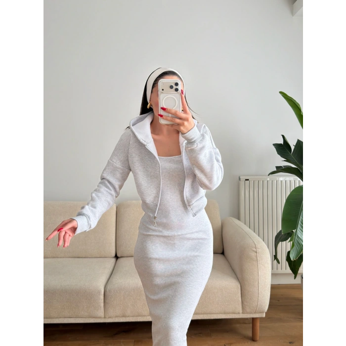 Hırkalı Elbise Takım - GRİ