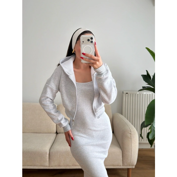 Hırkalı Elbise Takım - GRİ