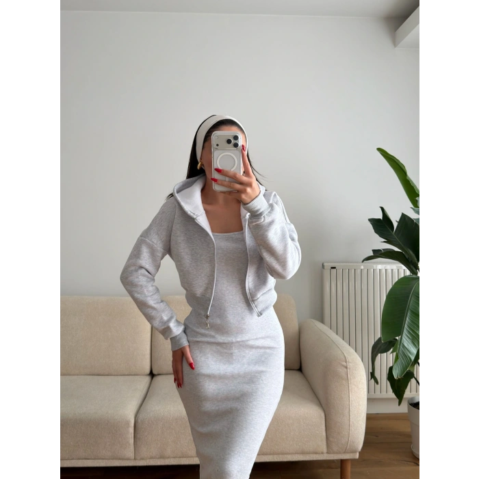 Hırkalı Elbise Takım - GRİ