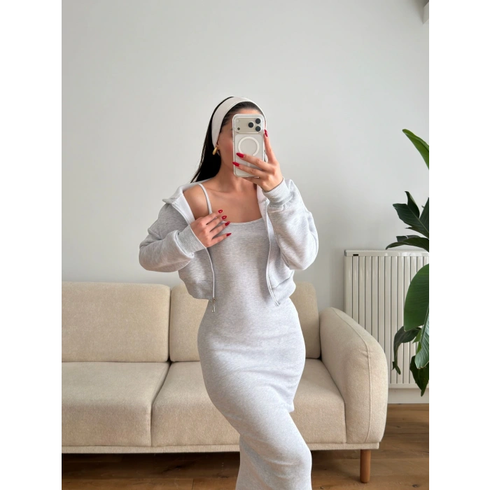 Hırkalı Elbise Takım - GRİ