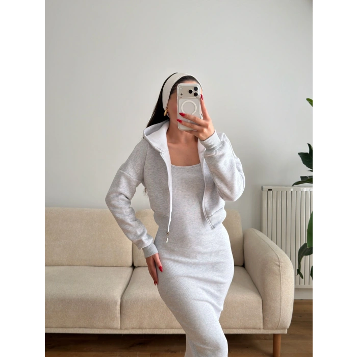 Hırkalı Elbise Takım - GRİ