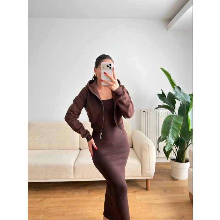 Hırkalı Elbise Takım - KAHVE