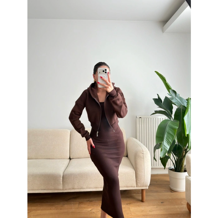 Hırkalı Elbise Takım - KAHVE