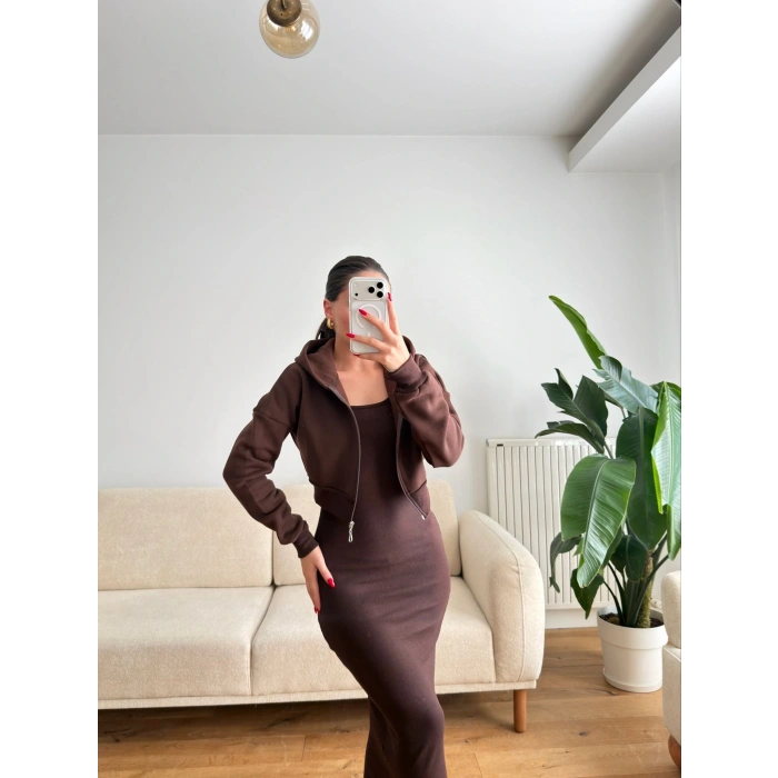 Hırkalı Elbise Takım - KAHVE