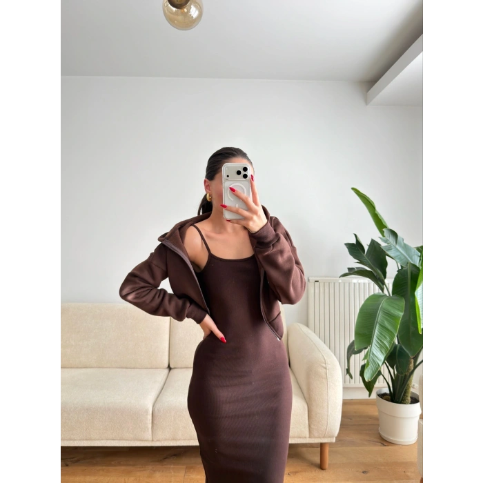 Hırkalı Elbise Takım - KAHVE