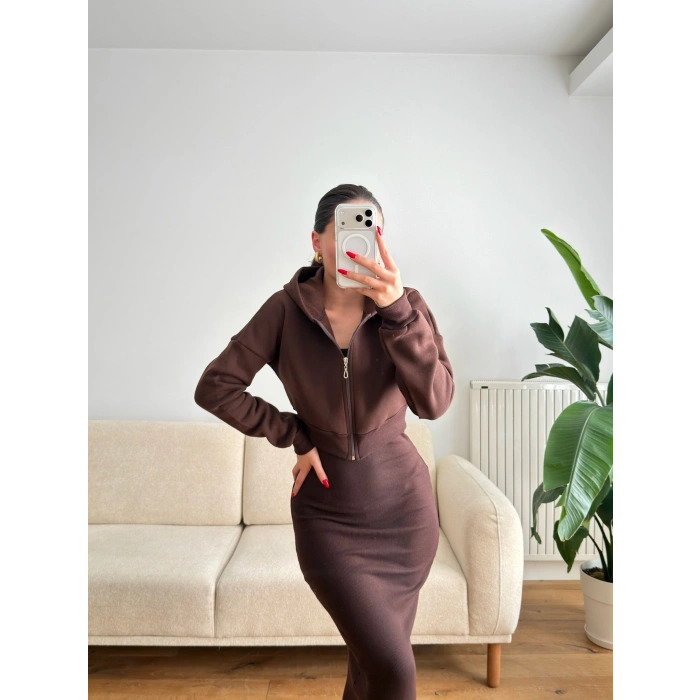 Hırkalı Elbise Takım - KAHVE