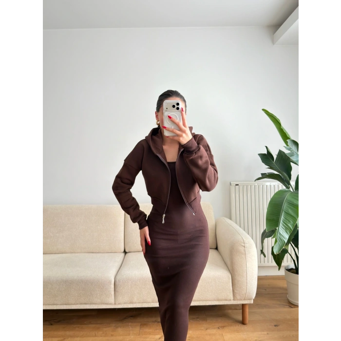 Hırkalı Elbise Takım - KAHVE