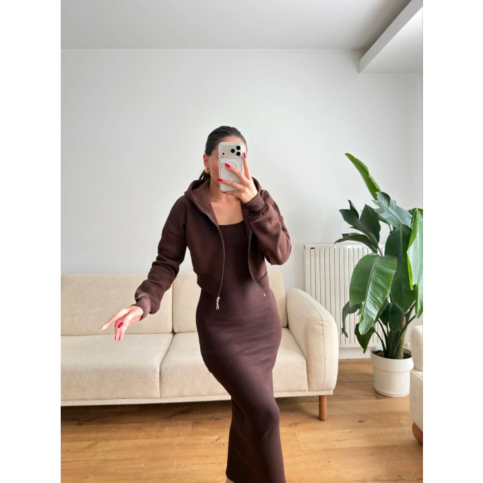 Hırkalı Elbise Takım - KAHVE