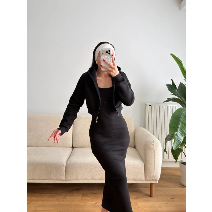 Hırkalı Elbise Takım - SİYAH