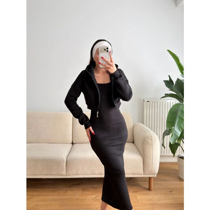 Hırkalı Elbise Takım - SİYAH