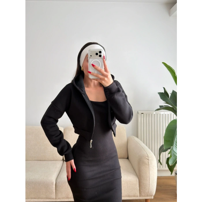 Hırkalı Elbise Takım - SİYAH