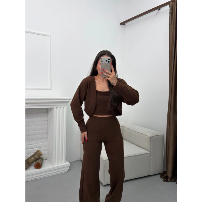 Hırkalı Üçlü Takım - KAHVE