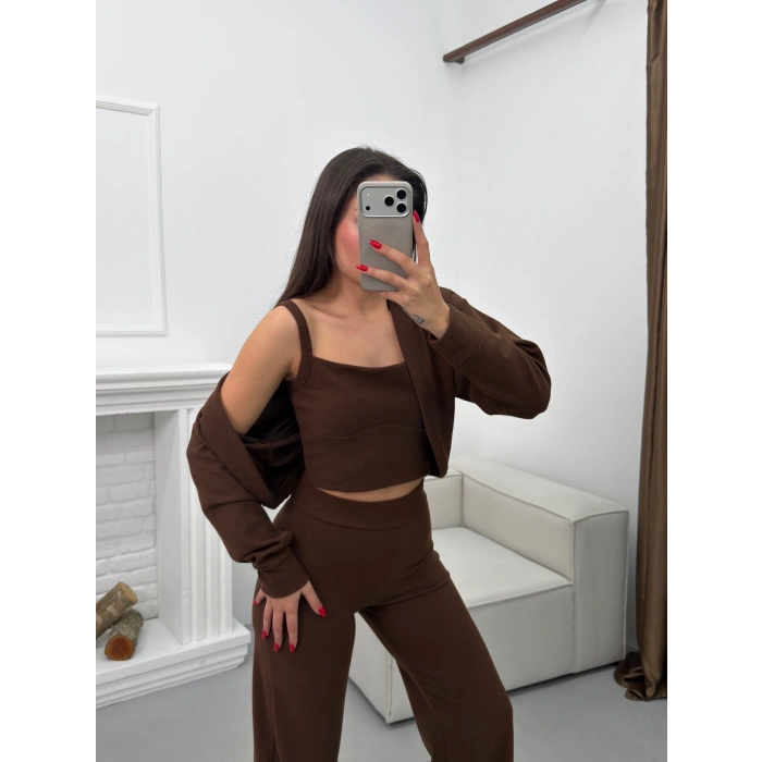 Hırkalı Üçlü Takım - KAHVE