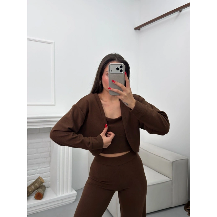 Hırkalı Üçlü Takım - KAHVE