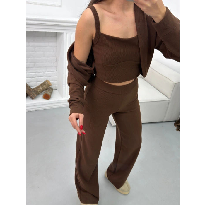 Hırkalı Üçlü Takım - KAHVE