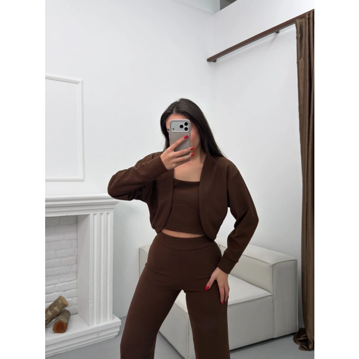 Hırkalı Üçlü Takım - KAHVE