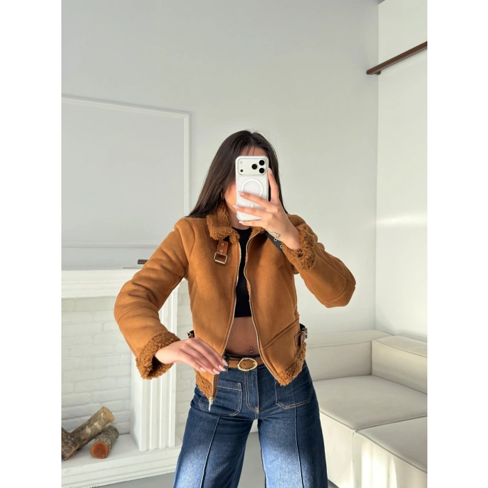 İçi Kürklü Biker Mont - TABA