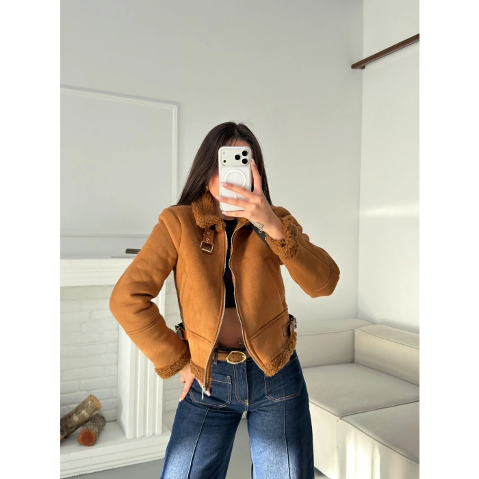 İçi Kürklü Biker Mont - TABA