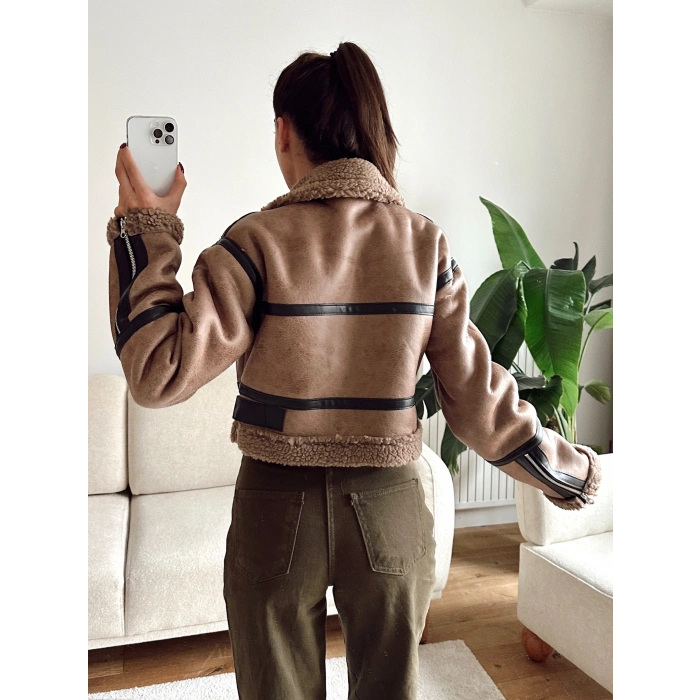 İçi Kürklü Kemerli Mont - KAHVE