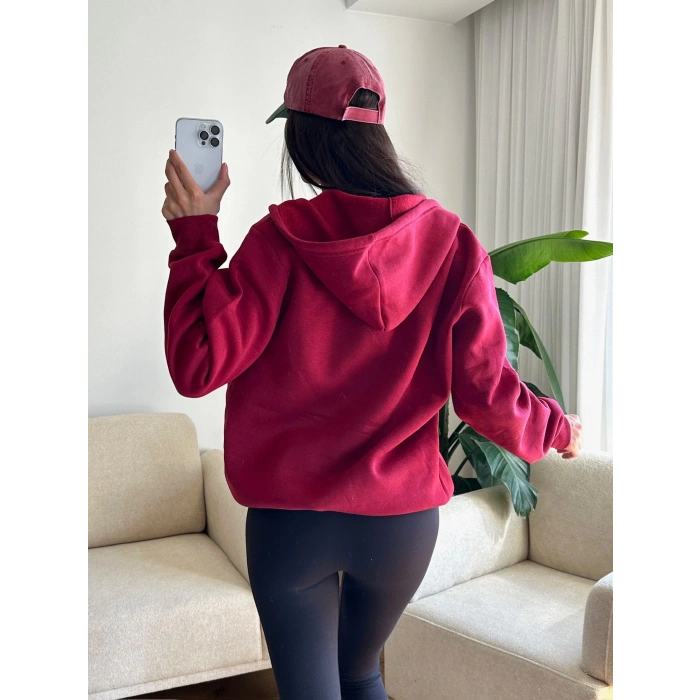 İçi Şardonlu Oversize Hırka - BORDO