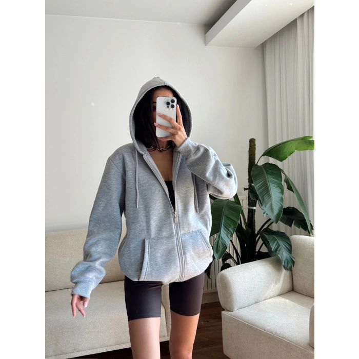 İçi Şardonlu Oversize Hırka - GRİ