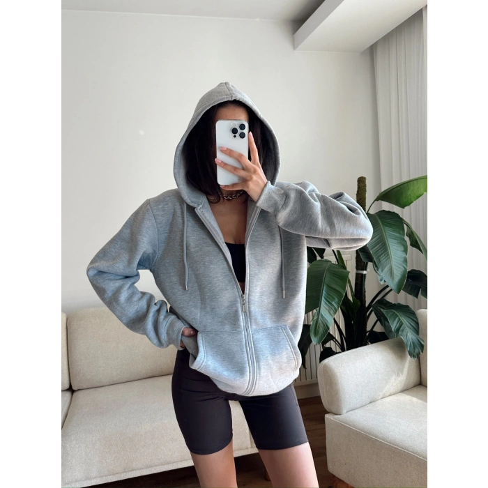 İçi Şardonlu Oversize Hırka - GRİ