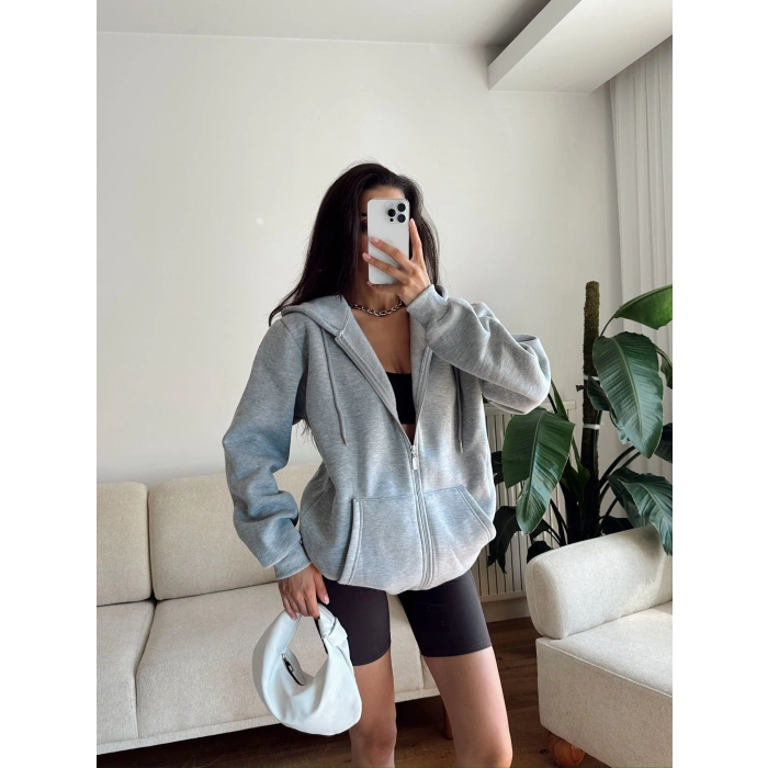 İçi Şardonlu Oversize Hırka - GRİ