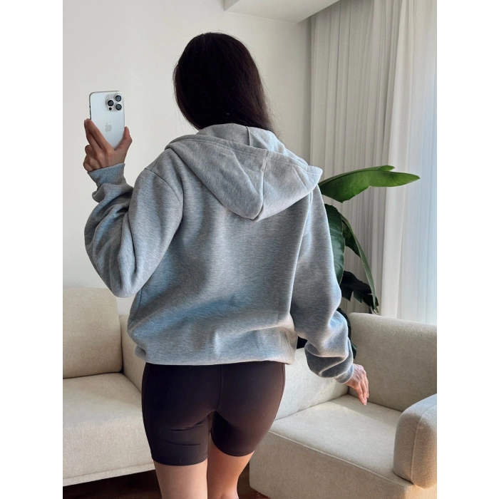 İçi Şardonlu Oversize Hırka - GRİ