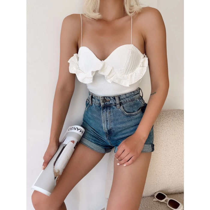 İnce Askılı Fırfırlı Bodysuit