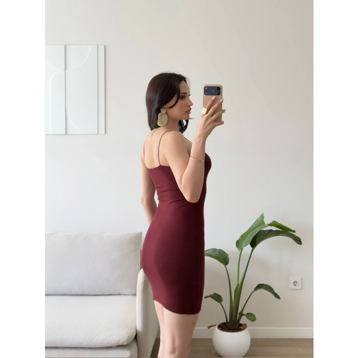 İp Askılı Mini Elbise - BORDO