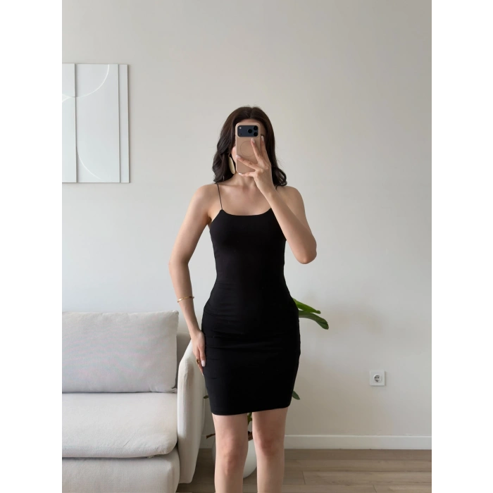 İp Askılı Mini Elbise - SİYAH