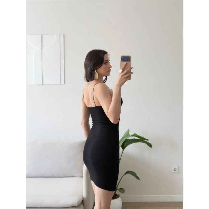 İp Askılı Mini Elbise - SİYAH