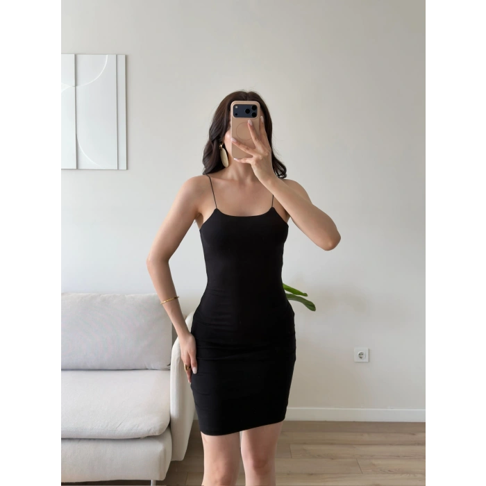 İp Askılı Mini Elbise - SİYAH