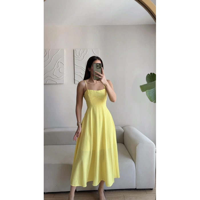 İp Askılı Volanlı Prenses Elbise - SARI