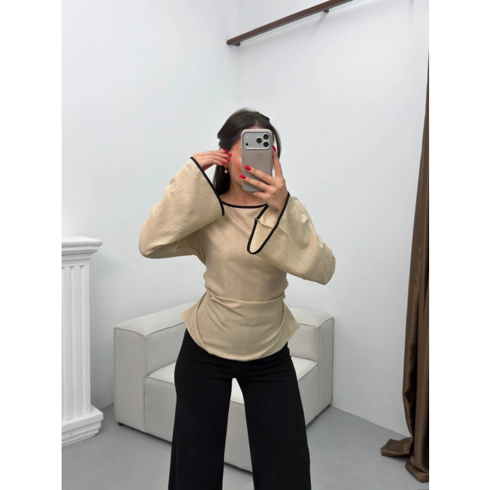 İspanyol Kol Biyeli Bluz - BEJ