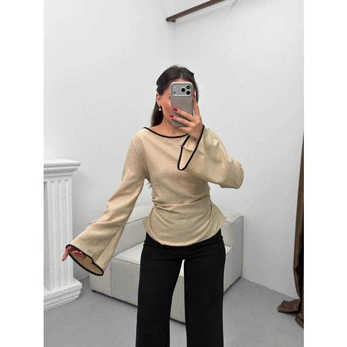 İspanyol Kol Biyeli Bluz - BEJ