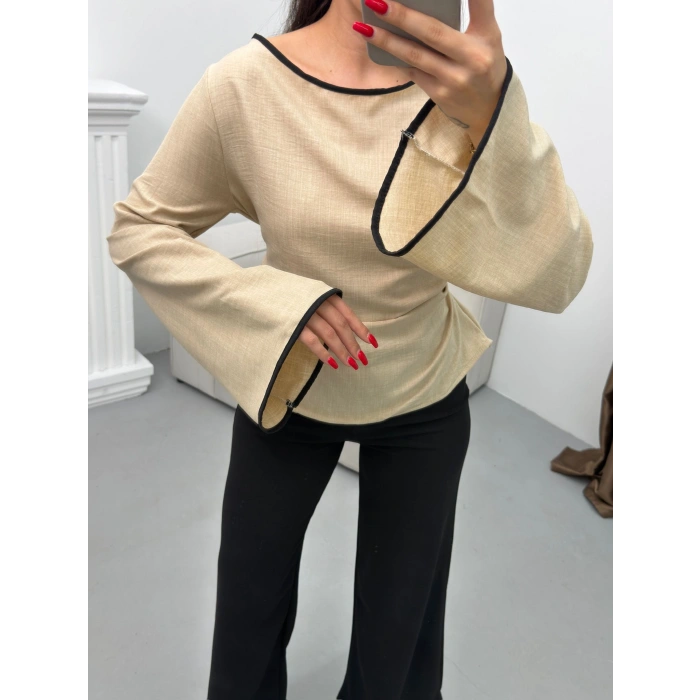 İspanyol Kol Biyeli Bluz - BEJ