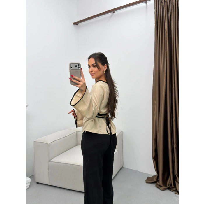 İspanyol Kol Biyeli Bluz - BEJ