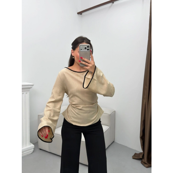 İspanyol Kol Biyeli Bluz - BEJ