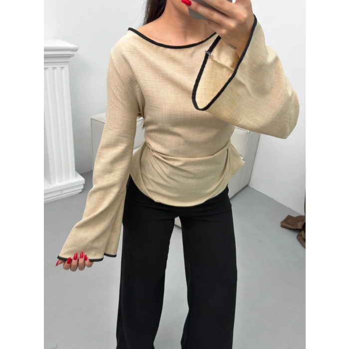 İspanyol Kol Biyeli Bluz - BEJ