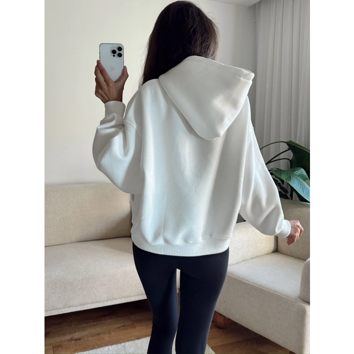 Kanguru Cep Oversize Sweat - BEYAZ