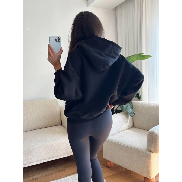 Kanguru Cep Oversize Sweat - SİYAH