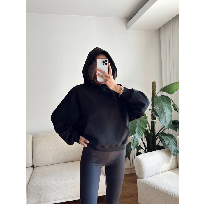 Kanguru Cep Oversize Sweat - SİYAH