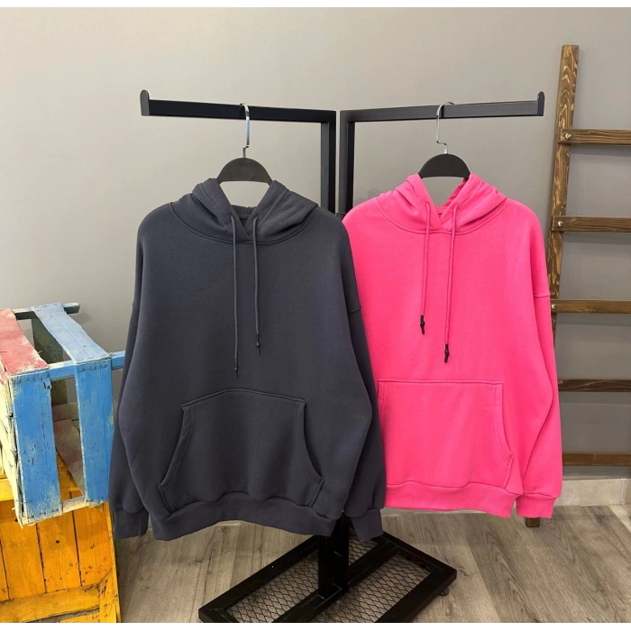 Kanguru Cep Unisex Oversize Kapüşonlu Sweat-FÜME