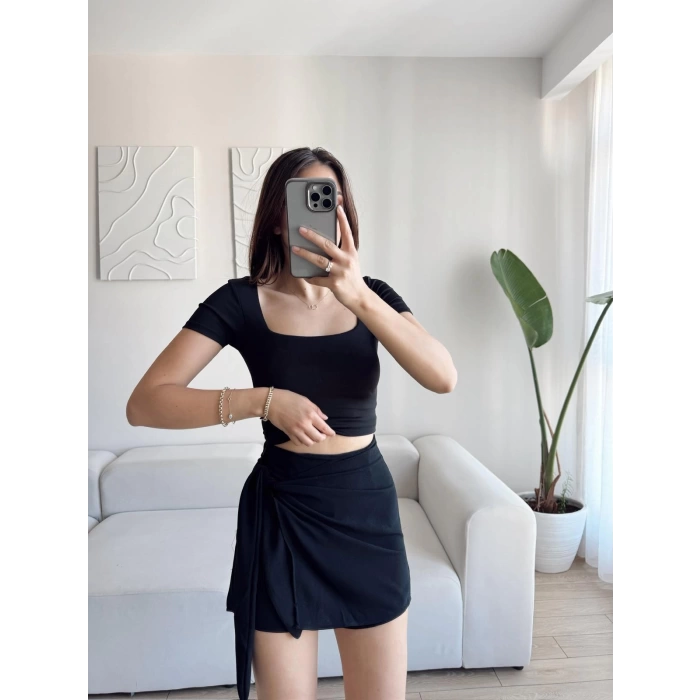 Bağlamalı Drapeli Şort Etek