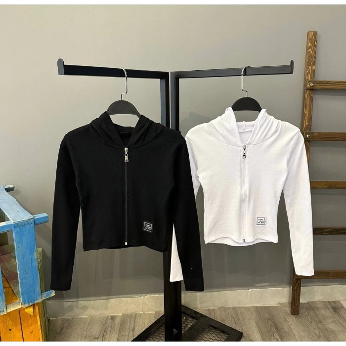 Kapüşonlu Crop Hırka Bluz-SİYAH